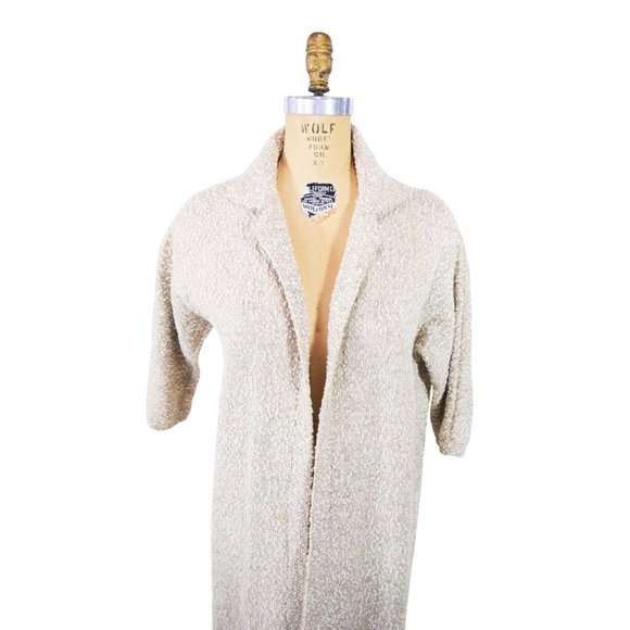 Vintage 1980s Beige Sweater Coat Speckled Open Knit Fall - Picture 3 of 6